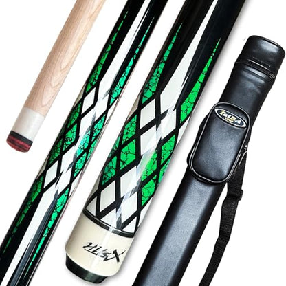 Tai ba cues Pool Cue Stick, 13mm Tip, 58", Hardwood Canadian Maple Professional Billiard Stick 19,20,30 Oz (Selectable)-Blue, Red, Green Pool Cue Stick - color: Green-19oz + Case