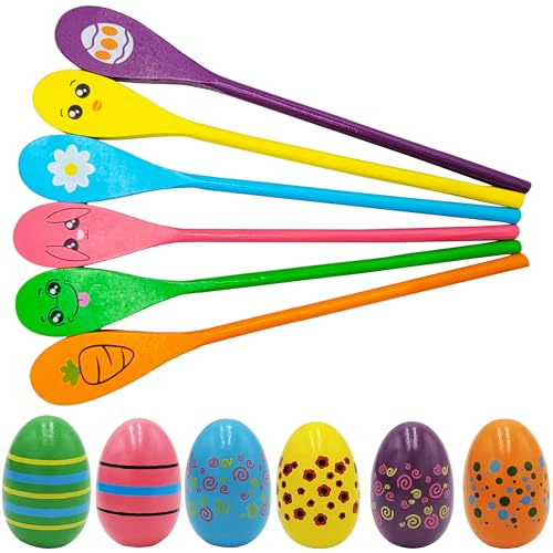 Painted Easter Egg and Spoon Race Game Set, Family Game for Kids & Family Activity Holiday Outdoor Yard Easter Egg Hunt Birthday Party Front Lawn - style: 48 Players