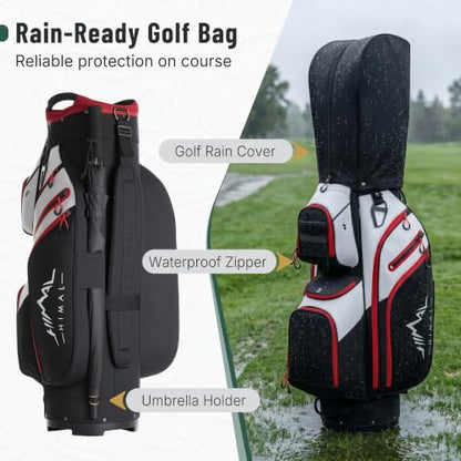 uniHimal Golf Cart Bag, 15 Way Organizer Divider Top with Handles | 15 Separate Compartments,Extra Storage Pockets,Rain Cover,Comfortable carry handles,Tough Abrasion‑Resistant Materials - color: Black-White
