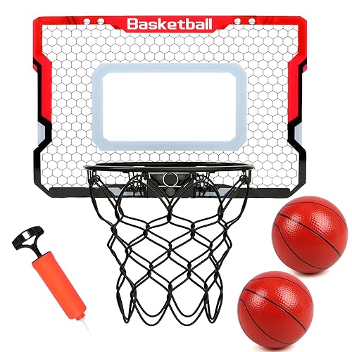 Indoor Basketball Hoop with 2 Balls & Complete Accessories, Over The Door & Mini Hoop for Kids & Adults