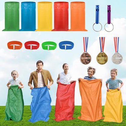 succulentlovers 14PCS Potato Sack Race Bags, Outdoor Games Sack Race Bags Kit Include Potato Sacks, 3-Legged Race Bands, Plastic Medals, Carnival Outdoor Lawn Party Field Day Games for Adults & Family
