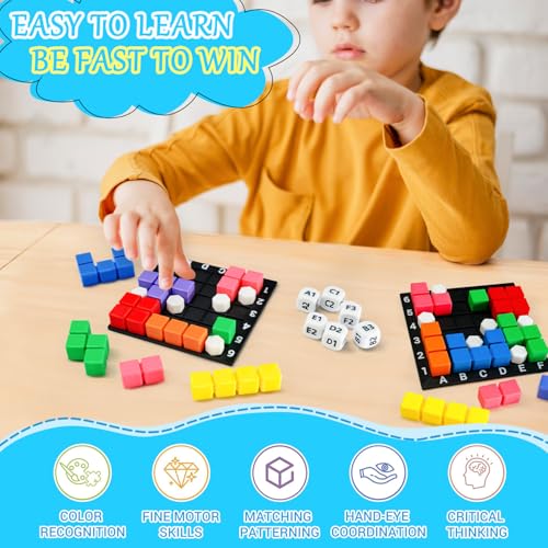 STEM Puzzle Game The Brain Square with 160000+ Solutions Pattern Matching Blocks Brain Teaser Toy Roll Dice & Race Your Opponent to Fill Grid Travel Game for Kids & Teens Back to School Birthday Gift - color: 2_player
