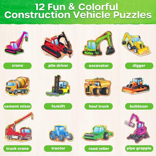 SYNARRY Magnetic Puzzles for Toddlers 3-5, Toddler Travel Toys Construction Toys Excavator Puzzles for Kids Age 3-5, Vehicle Puzzles for Kids Ages 4-6, Car Airplane Road Trip Activities Easter Gifts