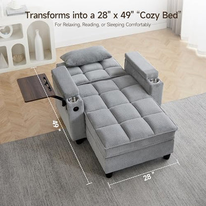 oaaktu Modern Tufted Linen Fabric Chaise Lounge Sofa Chair with Rotating Side Table,Storage,Pillow,USB Charging Ports and Adjustable Backrest Perfect for Living Room, Small Spaces (12-Light Gray) - color: 12-light Gray