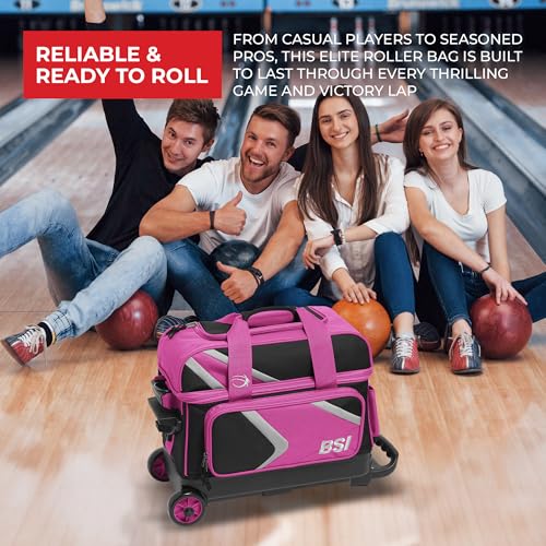 BSI Dash Roller Bowling Bag with Smooth Rolling Wheels, Padded Ball Compartment, Retractable Locking Handle, & Shoe Pocket - color: Black/Pink/Gray, style: Double
