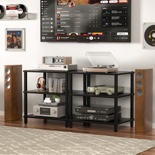 LELELINKY 3-Tier AV Media Player Stand, Stereo Cabinet, Modern Stereo Cabine,Game Console Shelf,Wooden TV Stand,Multifunctional Entertainment Center, Suitable for Home, Conference Room, Black - color: Black, size: 3 Tier