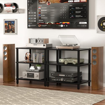LELELINKY 3-Tier AV Media Player Stand, Stereo Cabinet, Modern Stereo Cabine,Game Console Shelf,Wooden TV Stand,Multifunctional Entertainment Center, Suitable for Home, Conference Room, Black - color: Black, size: 3 Tier