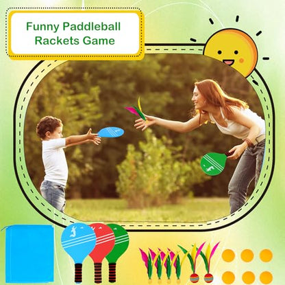 3 Set Beach Paddle Ball Sets Including 6 Paddles 15 Fast Birdies 4 Slow Birdies 6 Ping Pong Balls 3 Drawstring Bags Outdoor Sports Game for Kids Teens Adults Beach Backyard Park Lawn Party Supplies