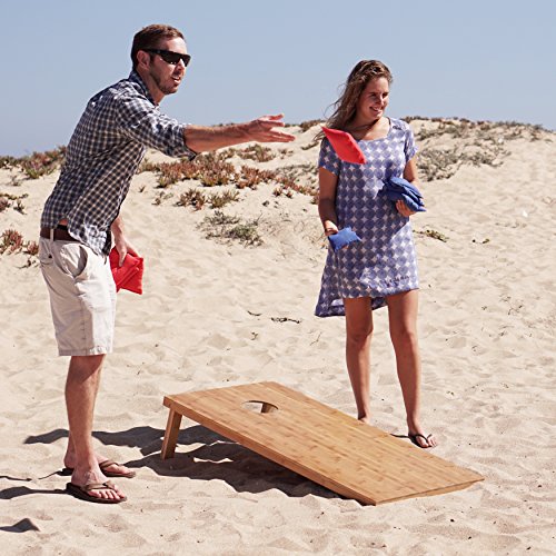 GoSports Bamboo Cornhole Toss Game Set with 8 Bean Bags & Carrying Case - Choose Regulation or Tailgate Size Boards