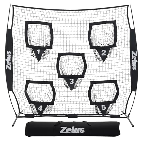 ZELUS Football Throwing Net, Quarterback Training Equipment with 5 Target Pockets, Football Practice Throwing Passing Accuracy Trainer with Carry Bag Ground Stakes for Kids Adults - color: Black, size: 6×6