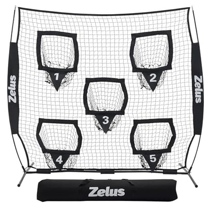 ZELUS Football Throwing Net, Quarterback Training Equipment with 5 Target Pockets, Football Practice Throwing Passing Accuracy Trainer with Carry Bag Ground Stakes for Kids Adults - color: Black, size: 6×6