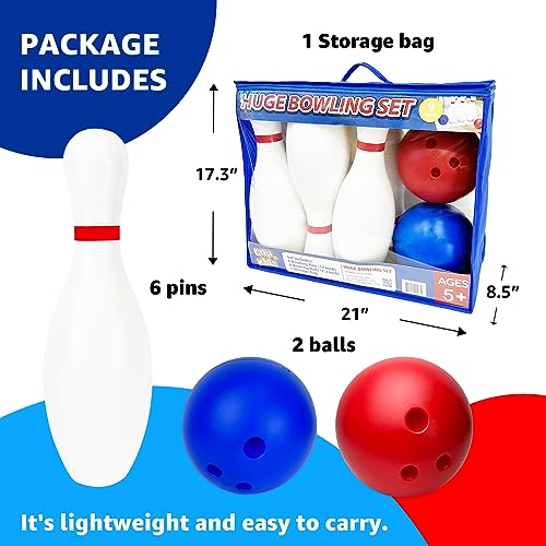 Grip Kids 17 Inch Huge Bowling Set with Storage Bag – 6 Giant Pins, Outdoor & Indoor Backyard Game for Kids, Family Party, Birthday Gift Ages 5+ – Amazon Exclusive