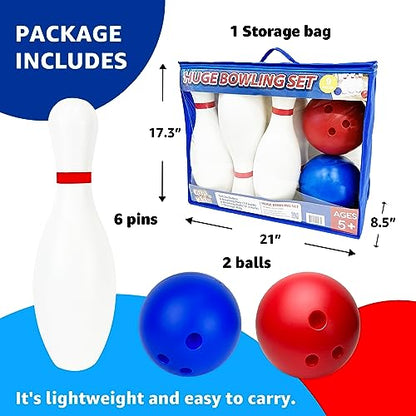 Grip Kids 17 Inch Huge Bowling Set with Storage Bag – 6 Giant Pins, Outdoor & Indoor Backyard Game for Kids, Family Party, Birthday Gift Ages 5+ – Amazon Exclusive