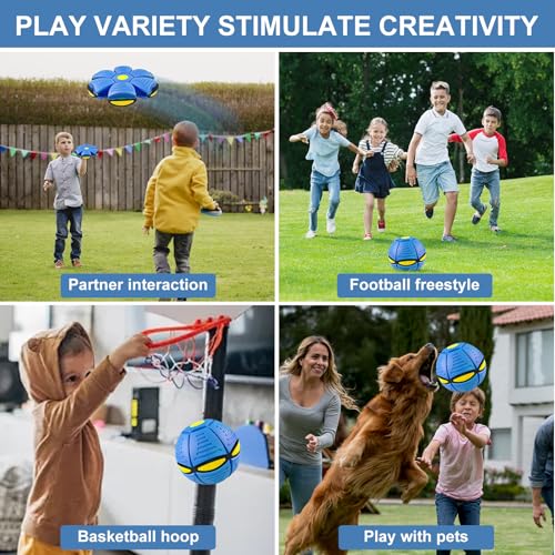 Magic Bouncing Ball 6-Light Dual Form – Pop up, Meta Ball Metaball Transforming Design – Flying Saucer Bouncy – Interactive Bouncing Balls for Parent-Child Interaction – Gift Pack – Blue - color: Blue
