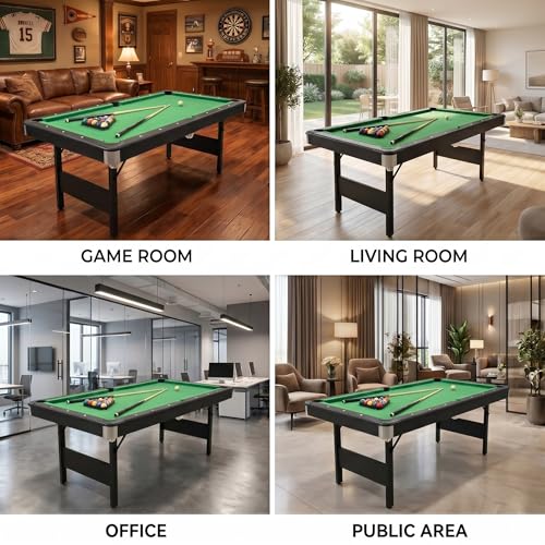 Seydrey 6-Foot Portable Foldable Pool Table with All Accessories – Compact Billiards Table for Home, Game Room, Apartment - color: Single