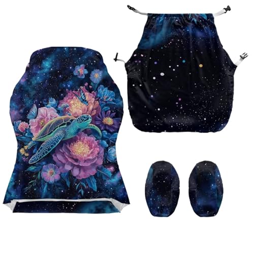 Suobstales Galaxy Turlte Butterfly Flower Pattern Gaming Chair Covers Slipcovers Non Slip Office Desk Chair Cover with Armrest Covers, Stretch Computer Chair Cover Ergonomic Rotating Game Chair Covers - color: Galaxy Turlte Butterfly Flower