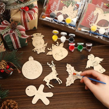 Saypacck 24 Pcs Christmas Party Favors Wooden Painting Craft Kits Birthday Party Supplies with Organza Bag for Goodie Bags Fillers Adult Thank You Gifts - style: Christmas