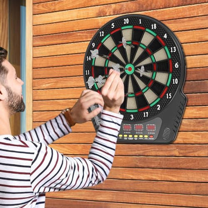 2.7W Electronic Dartboard Cabinet Set 17.32 x 19.88 Inch Electronic Dart Boards for Adults wirh 4 LED Displays Electronic Darts Board Wall Mounted Dart Boards for Adults with 6 Darts