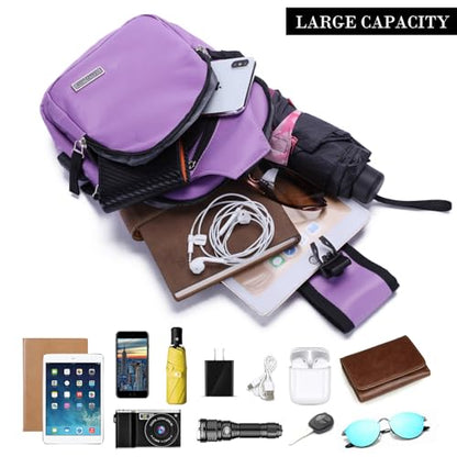 Seoky Rop Men Women Sling Backpack Nylon Water Resistant Shoulder Chest Crossbody Sling Bag with USB Charging Port - color: Purple