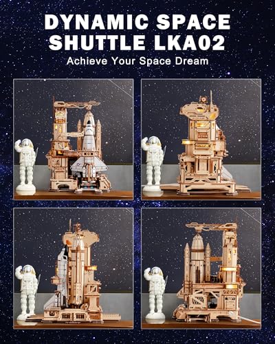 ROKR 3D Puzzles for Adults Space Shuttle, Interactive DIY Building Model with Lighting, Airplane Wooden Puzzles, Desk Decor, Engineering Gifts for Adults Men Teens 14+, STEM Project