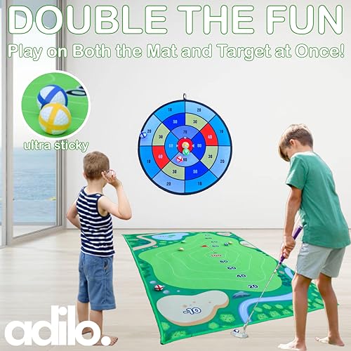 Golf Chipping Game Mat with Target, Hitting Mat, Practice Mat Outdoor & Indoor Golf Games for Kids & Adults,Sticky Score Playing Club & Balls for Backyard Garage Home Game