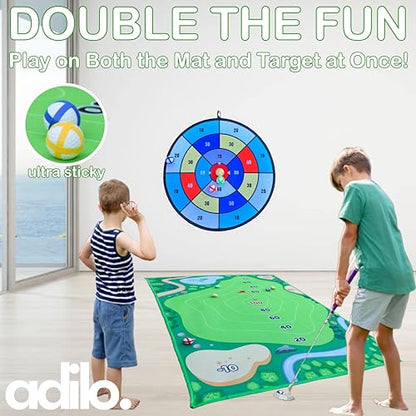 Golf Chipping Game Mat with Target, Hitting Mat, Practice Mat Outdoor & Indoor Golf Games for Kids & Adults,Sticky Score Playing Club & Balls for Backyard Garage Home Game