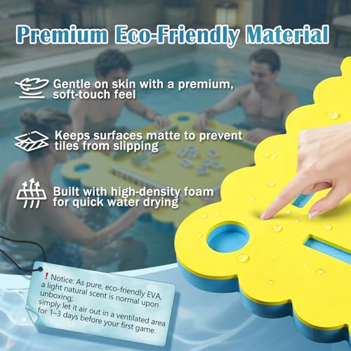 36" Foldable Floating Mahjong Table for Pool, 3-in-1 Foam Board Mat for Card Games, Scrabble, Dominoes, Waterproof Pool Mahjong Float Desk for Adults Summer Swimming Pool Party Tray
