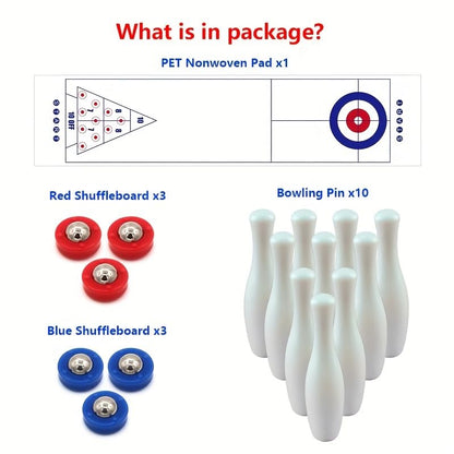 3-in-1 Tabletop Curling, Shuffleboard, and Bowling Game-Portable Family Game for Kids & Adults and Easy to Set Up Desktop Indoor/Outdoor Fun Game.