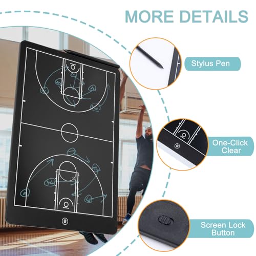 Basketball Coaching Board, 16" LCD Screen Tactical Marker Board with Pen, Clipboard Training Equipment for Basketball Teaching, Game