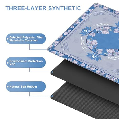 LZSIG Blue Foral Mahjong Mat for Table with Printed Rules, 33×33 Inches | Anti-Slip, Waterproof, Noise-Reducing Table Cover for American Mahjong, Poker, Board Games , Dominoes, and Card Games - color: Blue-3