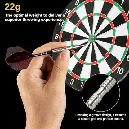 Steel Tip Darts Set, Darts Metal Tip, 22 Grams Professional Metal Darts with Hard Shell Carrying Case, Premium Aluminum Shafts, O-Rings, Dart Sharpener, Darts for Dart Board