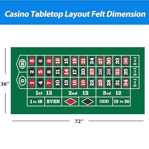 GSE Games & Sports Expert 36" x 72" Double-Sided Casino Layout Felt, Las Vegas Style Tabletop Mat for Parties, Home Entertainment, Poker Game Night - style: Blackjack&Roulette