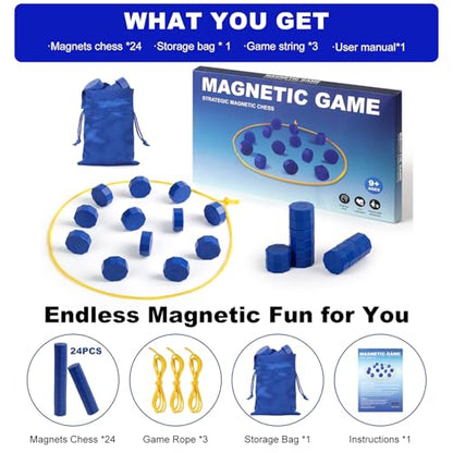 Magnetic Chess Game with 24 Travel-Stones, Magnet Chess 3 String & Portable Storage Bag, for Family & Party & Travel & Camping, Exciting Magnetic Game for Family Game Night - size: 24 Magnet