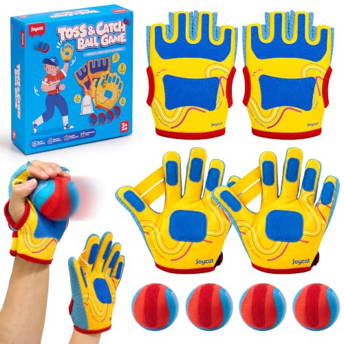 JoyCat Toss and Catch Ball Game with 2 Gloves for Kids & 2 Gloves for Adult, 4 Balls & Carry Bag, Toddler Baseball Glove Set, Outdoor Toys for Kids Ages 3-12, Family Backyard Beach Camping Games Gift