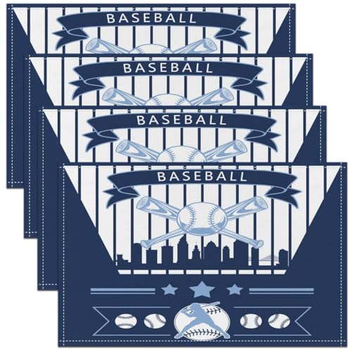 Erosebridal Boys Baseball Placemats Baseball City Table Mats Place Mat Sports Player Game Oil Proof,Indoor Outdoor Decor - color: Navy Blue, Tampa Bay