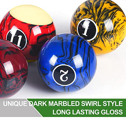 Billiard Balls Set Pool Table Balls Marble-Swirl & Classic Style 16 Ball Set - style: Premium Dark Marble