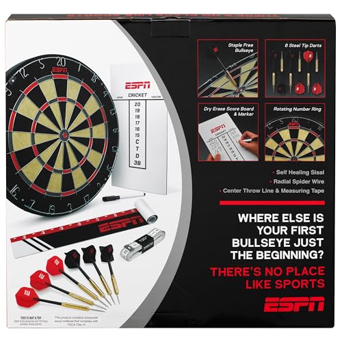 ESPN Dart Board Includes 6 Steel Tip Darts, Bristle Dartboard for Game Room