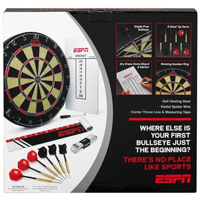 ESPN Dart Board Includes 6 Steel Tip Darts, Bristle Dartboard for Game Room