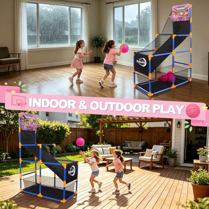 Nattork Arcade Basketball Game Set with 4 Balls and Hoop, Kids Basketball Hoop Indoor Outdoor Sports Toy Gifts for Kids Boys Girls 3-5 Years Old, Air Pump Included, Ideal for Gifts