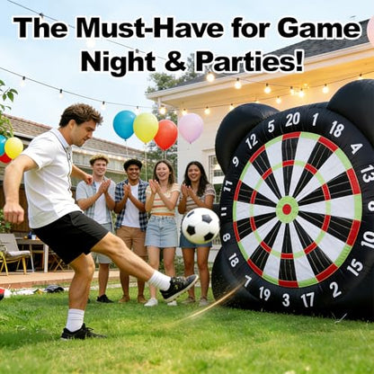 Large Inflatable Soccer Darts Game | 10FT Kick Target Board with 8 Soccer Balls | Outdoor Party Games for Kids & Adults | Backyard Fun, Camping, Gym Class & PE Equipment