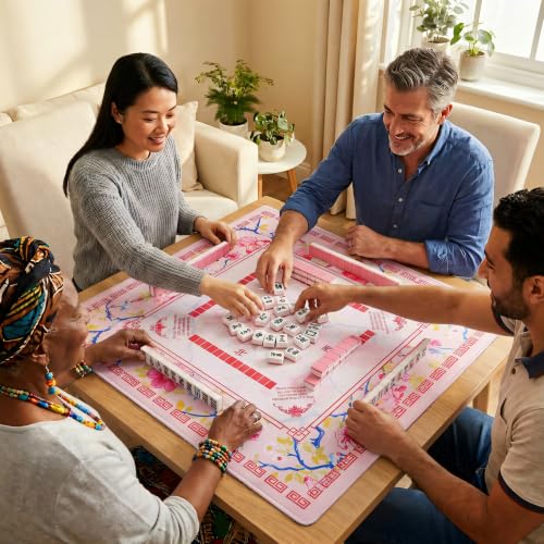 31.5 Inch Mahjong Mat for Table with Dice,2026 Mah jongg Card & Bag,Pink | Non Slip Noise Reduction Waterproof Travel Mahjong Mat for Poker Dominoes Game Night Gift for Women Mom Christma Mother’s Day - color: Pink