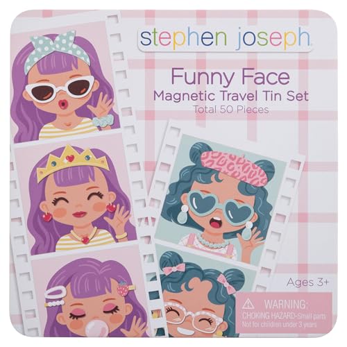 Stephen Joseph, Funny Faces 50 pc Magnetic Travel Play Set – Fun Game for Families, Ideal for Ages 3+ – Travel Game for Kids with Travel Tin, Girl - color: Girl