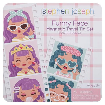 Stephen Joseph, Funny Faces 50 pc Magnetic Travel Play Set – Fun Game for Families, Ideal for Ages 3+ – Travel Game for Kids with Travel Tin, Girl - color: Girl