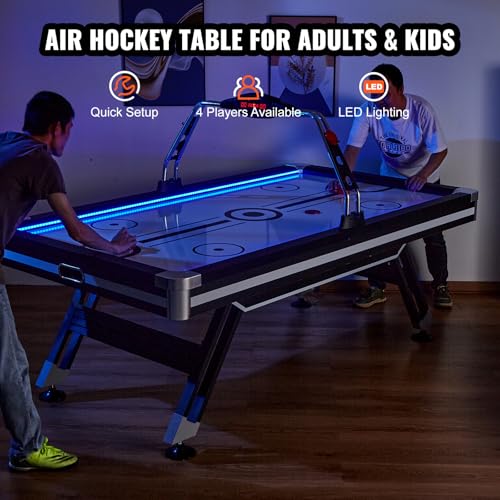 Happybuy Air-Powered Hockey Table, 89" Indoor Game for Kids and Adults with LED Score System, 2 Pucks & Pushers Included