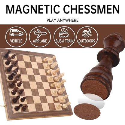 Ajedrez Magnetic Wooden Chess Set with Staunton Pieces, 15" Solid Wood Folding Chess Board with 2 Extra Queens, Internal Storage Slots for Adults Kids, Gift Box - color: Natural Wood Color