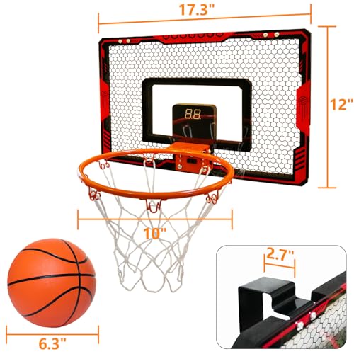 Mini Indoor Basketball Hoop for Kids, Over Door Basketball Toy with LED Electronic Scoring & 3 Balls, Anti-Impact Backboard, Basketball Toys Gifts for 6 7 8 9 10 11 12 Year Boys Adults Bedroom Office