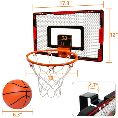 Mini Indoor Basketball Hoop for Kids, Over Door Basketball Toy with LED Electronic Scoring & 3 Balls, Anti-Impact Backboard, Basketball Toys Gifts for 6 7 8 9 10 11 12 Year Boys Adults Bedroom Office