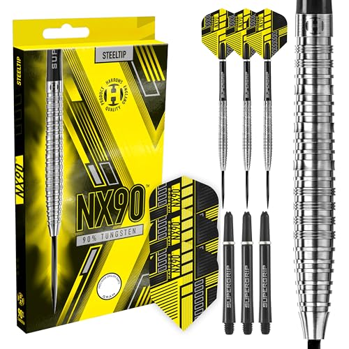 Harrows NX90 Darts, 90% Tungsten Steel Tip Darts Set, Includes High-Grade Shafts, Aerodynamic Dart Flights, Available in Sizes 21g, 22g, 23g, 24g, 25g & 26g