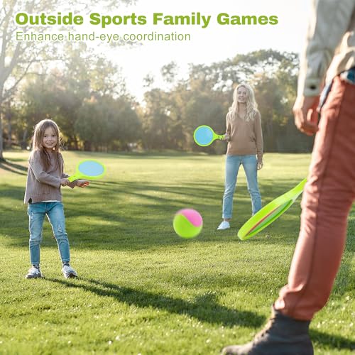 Toss and Catch Game for Kids: Toss and Catch Ball Set - Outdoor Catching Balls Paddle Toys for Ages 3+ Beach Paddle Ball Sets for Yard and Backyard Summer Outside Activities - style: 2Paddles+4Balls