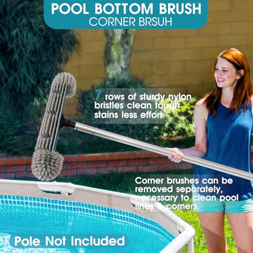 20'' Pool Brush Head, Detachable Pool Cleaning Brush with Durable Around Nylon Bristles, EZ Clip Aluminum Handle- Clean Swimming Pools Walls, Steps & Corners Faster - size: 20" Detachable Pool Brush
